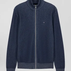 Alternative view of Cardigan zippé en laine et coton bleu marine coupe Regular