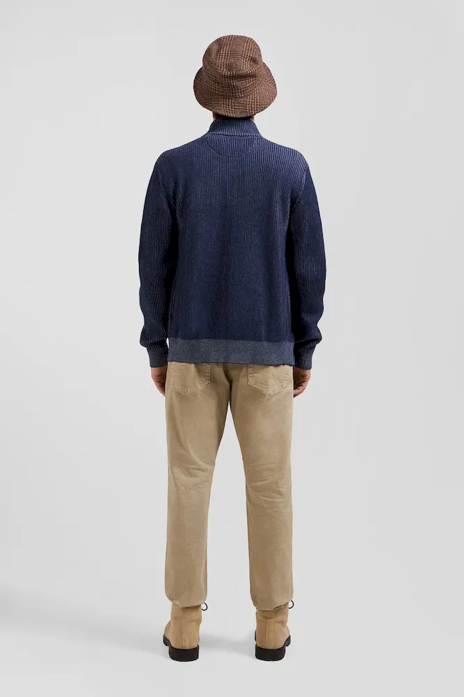 Cardigan zippé en laine et coton bleu marine coupe Regular – Bild 6