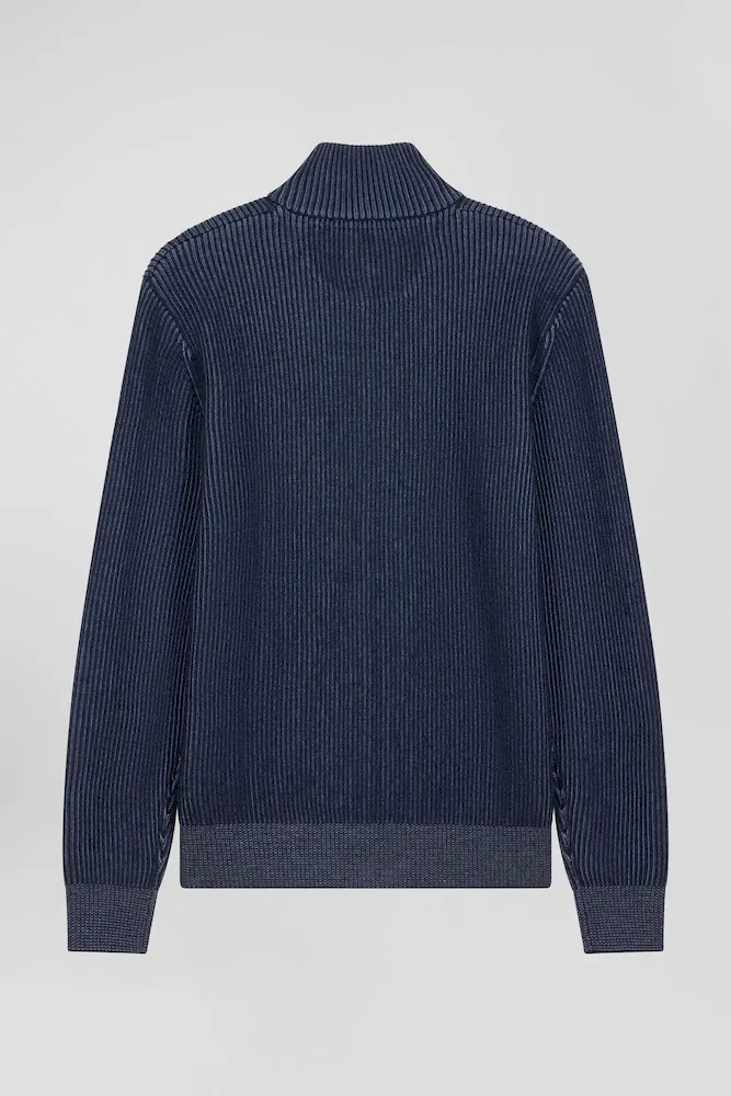 Cardigan zippé en laine et coton bleu marine coupe Regular – Bild 4