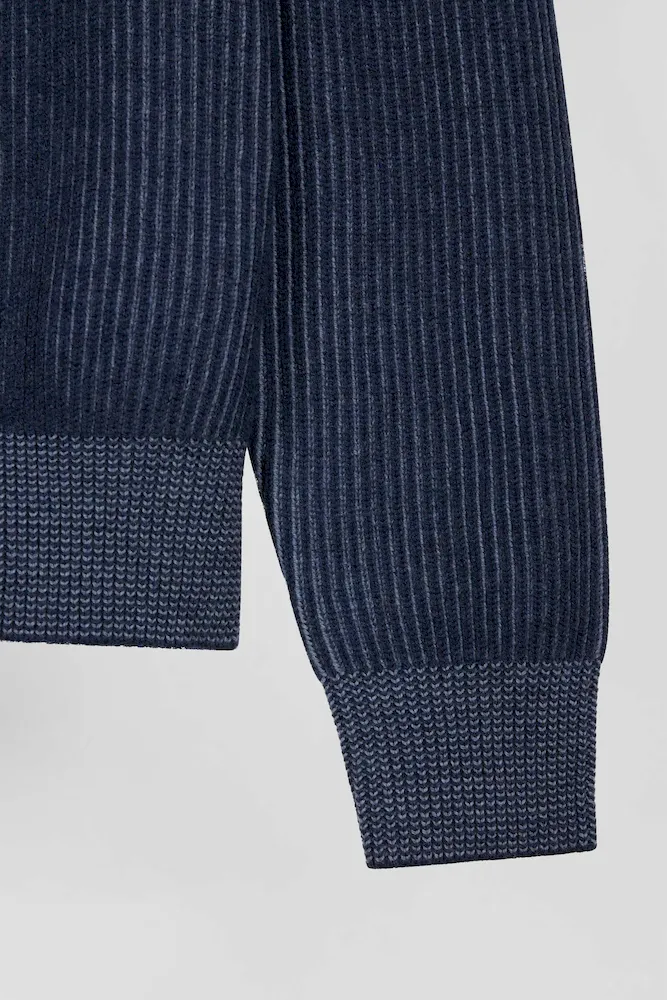 Cardigan zippé en laine et coton bleu marine coupe Regular – Bild 9