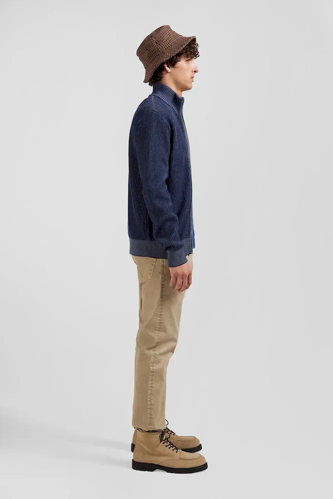 Cardigan zippé en laine et coton bleu marine coupe Regular – Bild 5