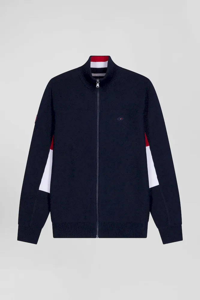 Cardigan Zippé XV De France En Coton Bleu Marine Coupe Regular Détails Tricolores
