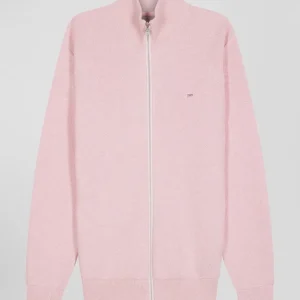 Alternative view of Cardigan zippé à col montant uni rose en coton