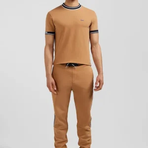 Pantalon jogging en coton mélangé camel galon rayé coupe Regular