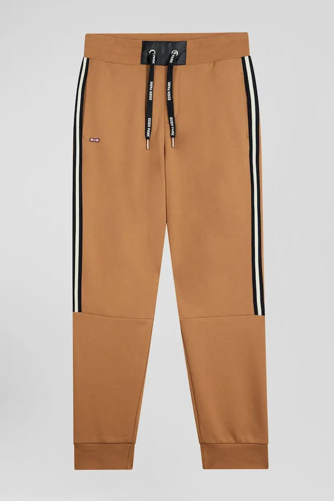 Pantalon Jogging En Coton Mélangé Camel Galon Rayé Coupe Regular