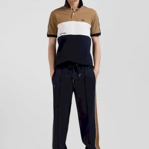 Pantalon jogging en coton mélangé noisette coupe Regular passepoil jambes