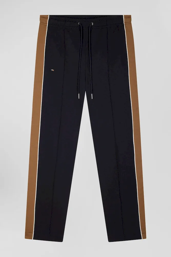 Pantalon Jogging En Coton Mélangé Noisette Coupe Regular Passepoil Jambes