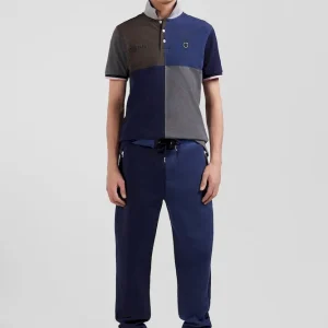 Pantalon jogging en coton mélangé bicolore bleu marine coupe Regular