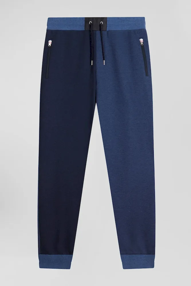 Pantalon Jogging En Coton Mélangé Bicolore Bleu Marine Coupe Regular