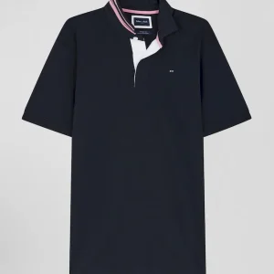 Maillot en coton bleu marine dessous de col cerclé coupe Regular