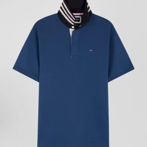 Maillot en coton bleu foncé col contrasté coupe Regular