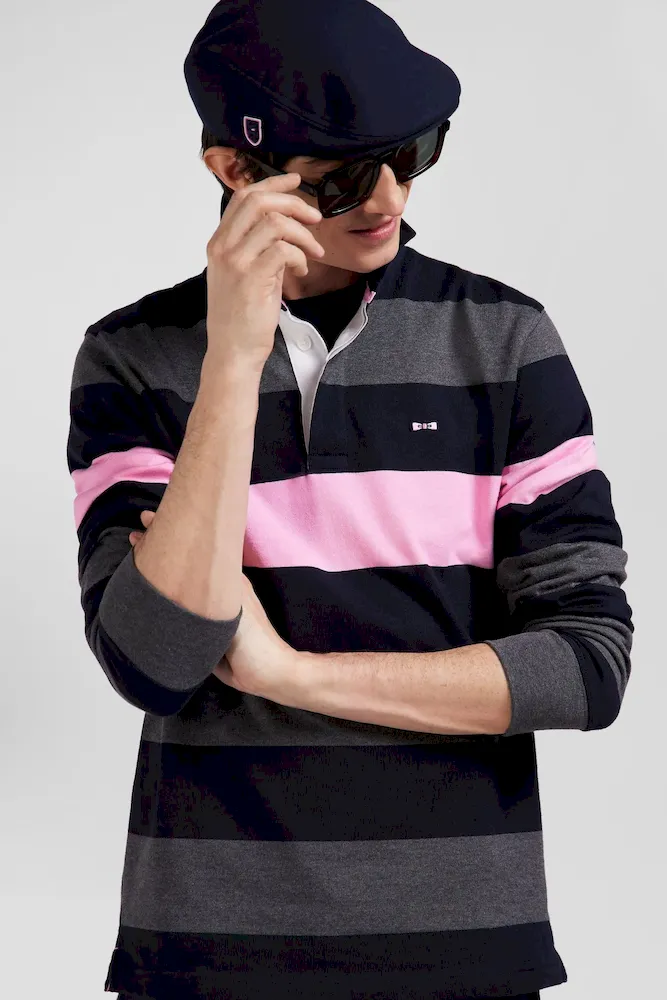 Maillot manches longues en coton gris cerclé coupe Regular – Bild 3