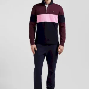 Maillot manches longues colorblock bordeaux en coton broderie dos coupe Regular