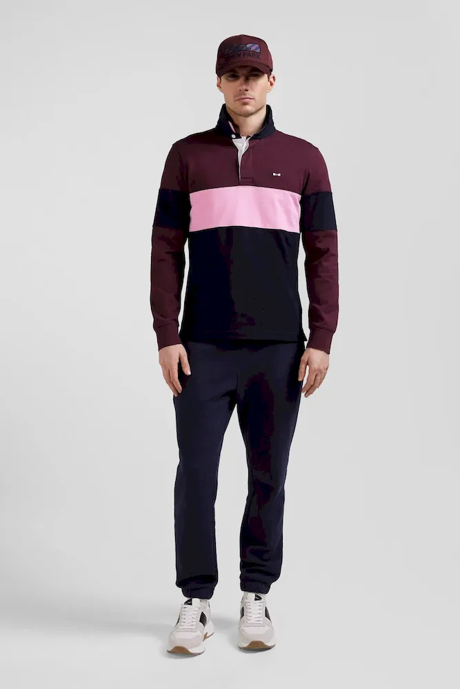 Maillot manches longues colorblock bordeaux en coton broderie dos coupe Regular