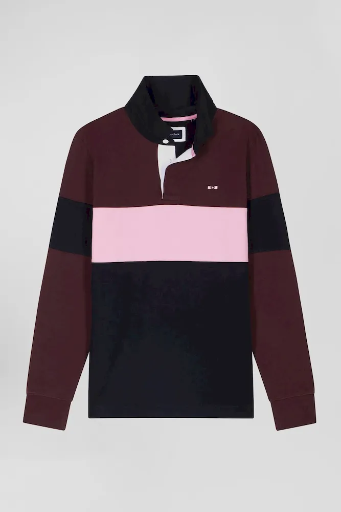 Maillot Manches Longues Colorblock Bordeaux En Coton Broderie Dos Coupe Regular