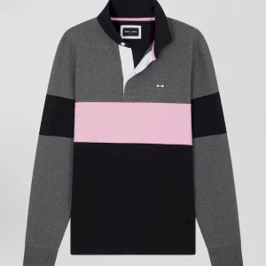 Alternative view of Maillot manches longues colorblock gris en coton broderie dos coupe Regular