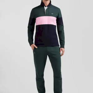 Maillot manches longues colorblock vert en coton broderie dos coupe Regular