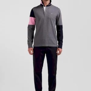 Maillot manches longues en coton gris broderie et applications de tissus cravate coupe Regular