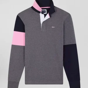 Alternative view of Maillot manches longues en coton gris broderie et applications de tissus cravate coupe Regular