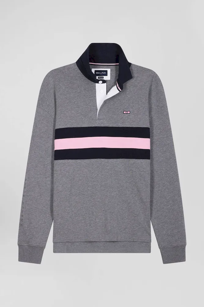 Maillot Manches Longues En Coton Gris Brodé Coupe Relaxed