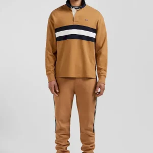 Maillot manches longues en coton camel brodé coupe Relaxed