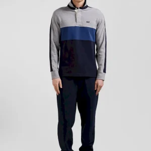 Maillot manches longues colorblock en coton bleu et gris coupe Regular