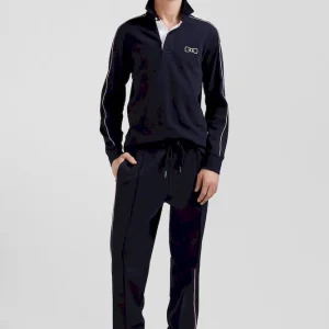 Maillot manches longues en coton bleu marine passepoil rose coupe Regular