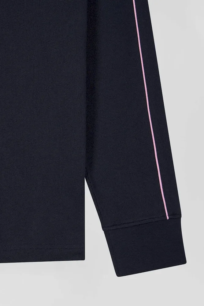 Maillot manches longues en coton bleu marine passepoil rose coupe Regular – Bild 8