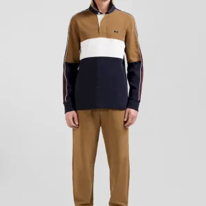 Maillot manches longues en coton noisette broderie dos et passepoil coupe Regular