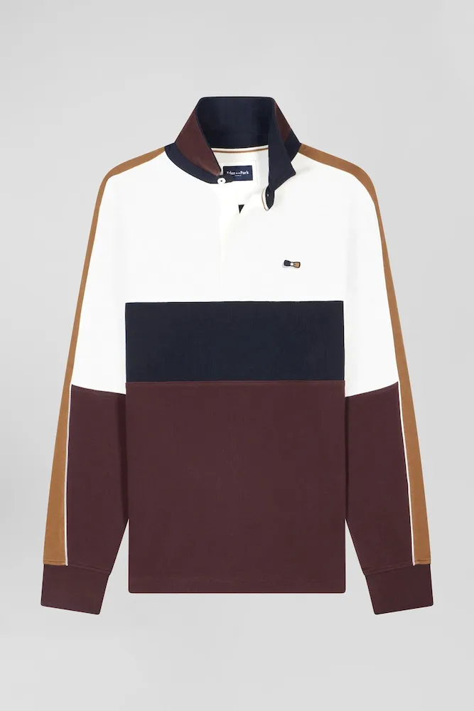 Maillot Manches Longues En Coton Bordeaux Broderie Dos Et Passepoil Coupe Regular