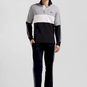 Maillot manches longues en coton noir broderie dos et passepoil coupe Regular