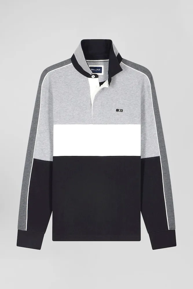 Maillot Manches Longues En Coton Noir Broderie Dos Et Passepoil Coupe Regular