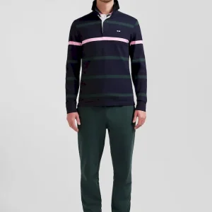 Maillot manches longues en coton cerclé vert broderie dos coupe Regular