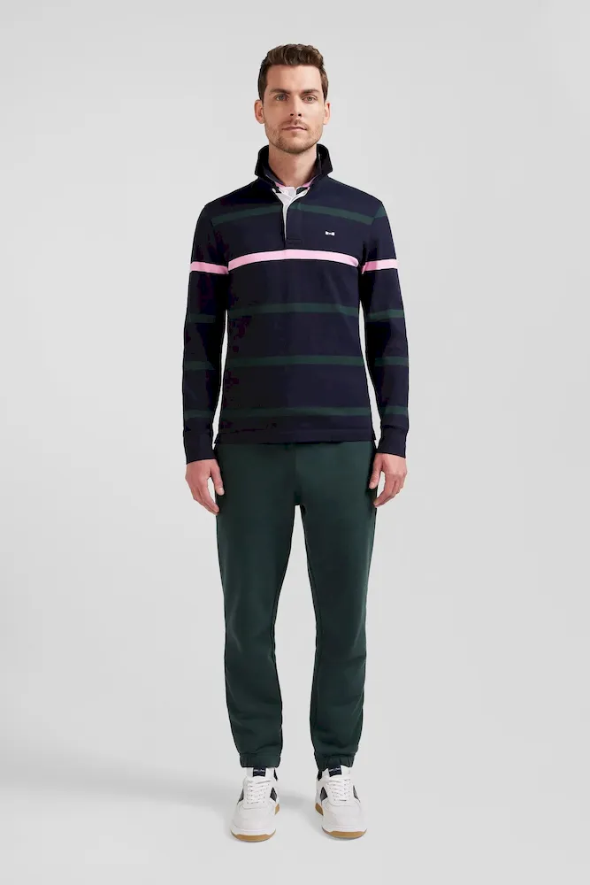 Maillot manches longues en coton cerclé vert broderie dos coupe Regular