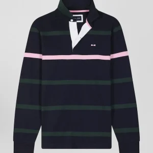 Alternative view of Maillot manches longues en coton cerclé vert broderie dos coupe Regular