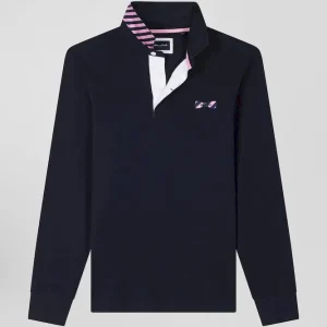 Alternative view of Maillot manches longues en coton bleu marine applications de tissu cravate cerclé coupe Regular