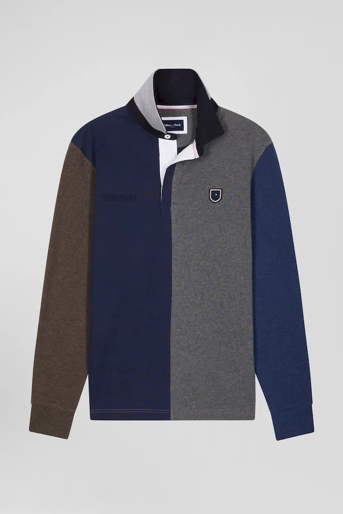 Maillot Manches Longues Colorblock En Coton Gris Coupe Regular