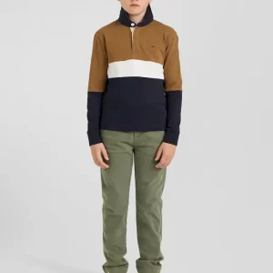 Maillot manches longues tricolore en coton noisette coupe Regular