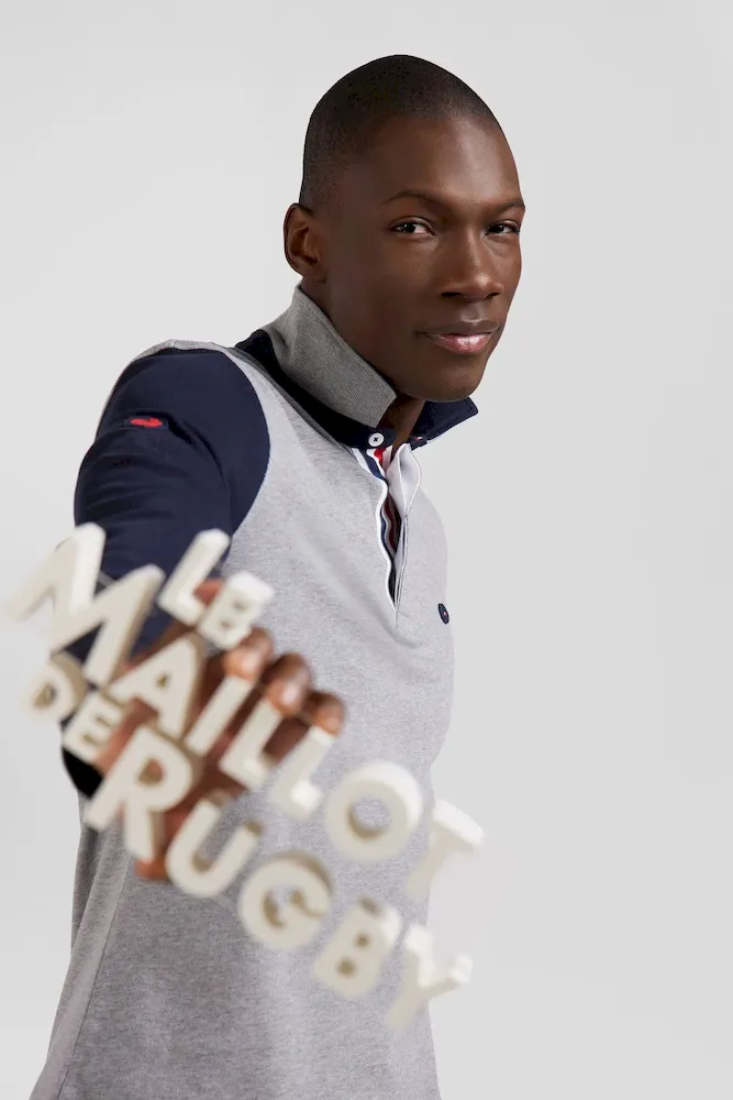 Maillot manches longues en coton gris coupe Regular – Bild 3