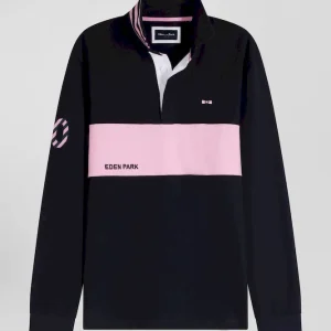 Alternative view of Maillot manches longues en coton bleu marine rayure rose coupe Regular