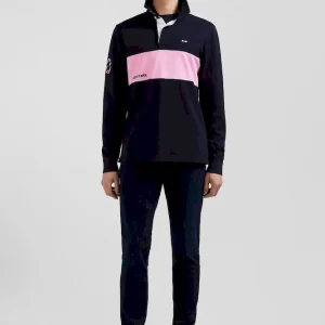 Maillot manches longues en coton bleu marine rayure rose coupe Regular