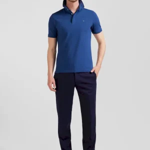 Polo manches courtes en coton stretch bleu foncé coupe Slim