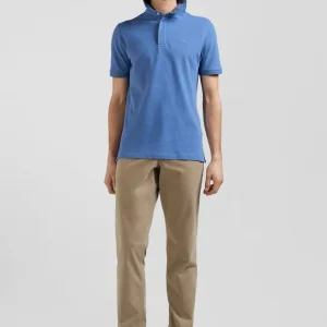 Polo manches courtes en coton stretch bleu coupe Slim