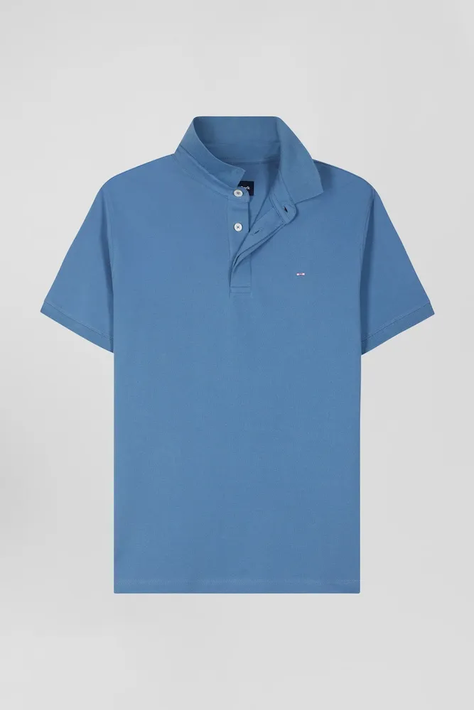 Polo Manches Courtes En Coton Stretch Bleu Coupe Slim