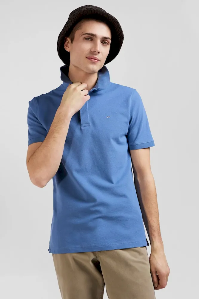 Polo manches courtes en coton stretch bleu coupe Slim – Bild 3