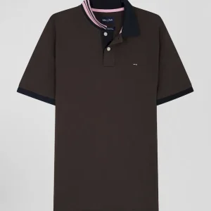 Polo manches courtes en piqué coton marron coupe Regular
