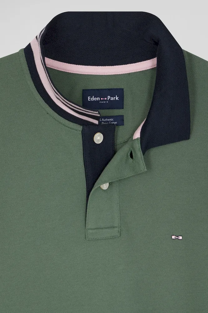 Polo manches courtes en piqué coton vert détails contrastés coupe Regular – Bild 3