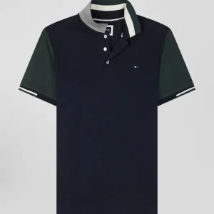 Alternative view of Polo manches courtes en piqué coton vert col jacquard Eden Park coupe Regular