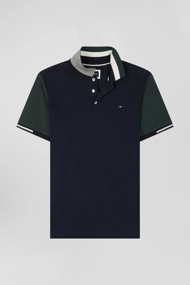 Polo Manches Courtes En Piqué Coton Vert Col Jacquard Eden Park Coupe Regular