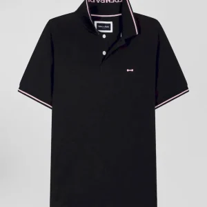 Alternative view of Polo manches courtes en coton stretch bleu marine col jacquard Eden Park coupe Slim